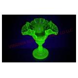 Fenton Double Crimped Thumbprint Compote - Glows!