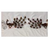 Vintage Stamped Metal Peacock Wall Hangings - Pair