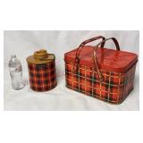 Vintage Skotch 1/2 Gal Jug & Metal Picnic Carrier