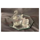 Swarovski & Unmarked Crystal Swans w Mirror