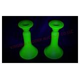 Tiffin Satin Glass Candlesticks - Uranium Glow!!!