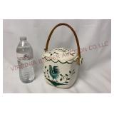 Vintage Rooster Wicker Handled Biscuit Jar