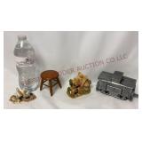 Pelican Figurine, Mini Stool, Cottage & Train Bank