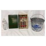 Vintage Flask & Shot Glass Set & Corona Bucket