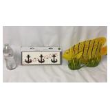 12" Ships Anchor Hook Rail & Metal Decorative Fish