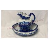 Victoria Ware Ironstone Flow Blue Wash Basin Ewer