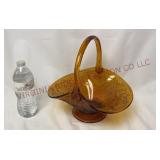 Tiara Amber Sandwich Glass 11" Handled Basket