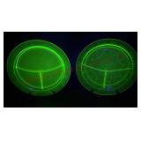 Uranium Glass Divided Plates - 2 - See Desc
