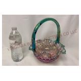 Fenton Iridescent Glass Basket  Signed Bill Fenton
