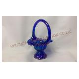 Fenton Cobalt Carnival Glass Paneled Daisy Basket