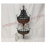 Wicker & Metal Corner Tiered Basket - 32" tall