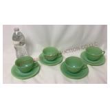 Fire King Jadeite Jane Ray Cups & Saucers - 4