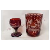 Antique Bohemian Ruby Cut-to-Clear Goblet & Cup