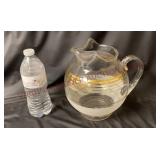 Mid Century Frosted & Gold Stripe Ball Pitcher