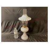 Antique Milk Glass Kerosene Oil Lamp w Shade