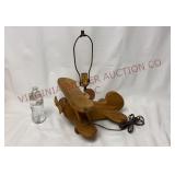 Vintage Wooden Airplane / Biplane Lamp - Powers On