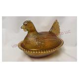 Vintage Indiana Gold Carnival Glass Hen on Nest
