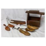 Wooden Boot Jack, Shoe Shine Box & Shoe Stretchers