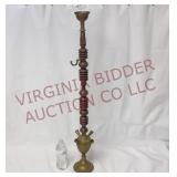Vintage Etched Brass & Wood Hookah - 37.25" tall
