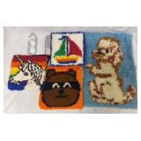 Vintage 1970s Latch Hook Pillows & Puppy Rug