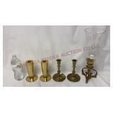 Brass Candlesticks - (2) Pair & Single Hurricane