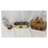 Apple Basket & Small Crock, Spongeware Loaf Pan