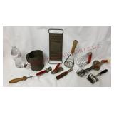 Vintage Wood Handled Kitchen Utensils, Sifter