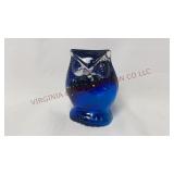 Vintage Cobalt & Clear Art Glass Owl Paperweight