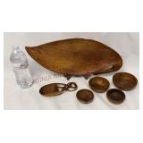 Wooden Leaf Server, Rice Scoop & Nesting Bowls