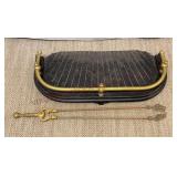 Victorian Cast Iron & Brass Fireplace Fender wTool