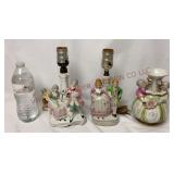 Vintage Porcelain Victorian Style Lamps & Vase