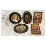 Vintage Glass Flu Cover & Framed Wall Art