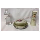 1898 Victorian Rose Powder Dish & Hat Pin Holder