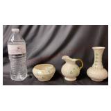 Belleek Ireland Shamrock Sugar Bowl, Creamer, Vase