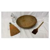 Primitive Dough Bowl, Hand Broom & Paddle