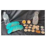 Embossed Richmond Dairy Bottle & Various Milk Caps