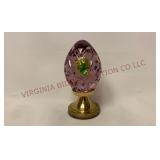 Waterford Crystal Amethyst Egg w Brass Stand
