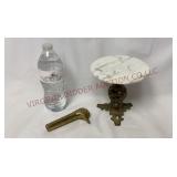 Vtg Brass Umbrella Handle & Marble Top 6" Stand