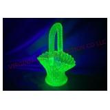 Vintage Handled Glass Basket - Glows!