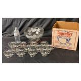 Vintage Anchor Hocking Grape Leaf Punch Set w Box