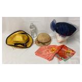 Vintage Ladies Hats & Rolled Edge Scarf