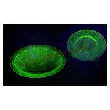 Jeannette Bowl & Indiana Saucer - Uranium Glass