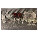 Vintage Stemware & Large Oval Glass Vase Bowl