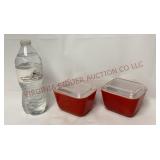 Vintage Pyrex 501 B Red Refrigerator Dishes w Lids