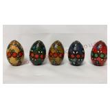 Vintage Folk Art Hand Painted Wood Easter Eggs - 5