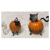 Halloween Pumpkin Black Cat Metal Decor