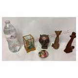 Vtg Cork Diorama, Candles, Long Neck Cat & Dog
