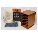 Vintage Wooden Office Sorter & Mimeograph Stencils