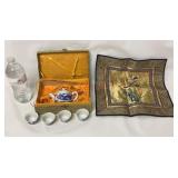 Vintage Dragon Tea Set & Silk Embroidered Panel