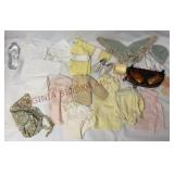 Vtg Baby Clothes, Silverplate Rattle, Bronze Shoes